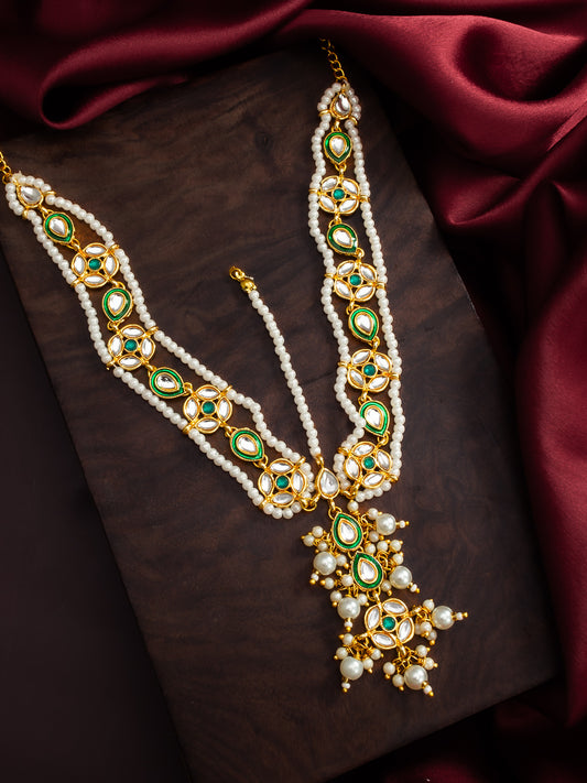 Aadita Traditional Green Kundan Matha Patti With Maang Tikka for Women