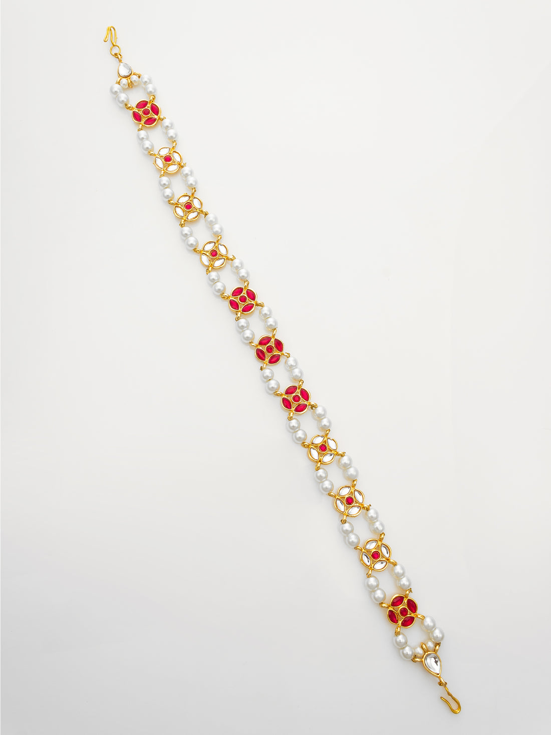 Kundan Red Enamel Matha Patti with Pearls - Bridal Headpiece