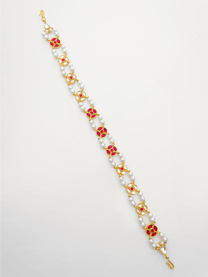 Aadita Traditional Kundan Red Enamel Matha Patti with Pearls – Bridal Headpiece