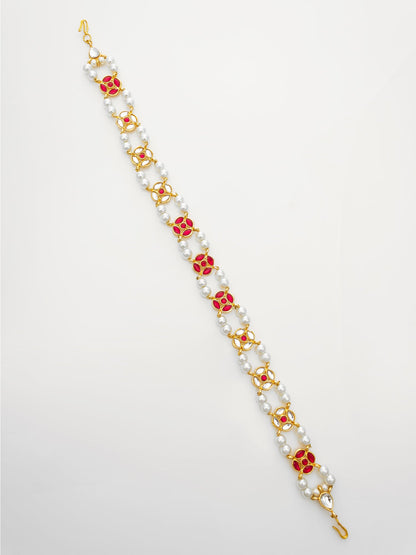 Aadita Traditional Kundan Red Enamel Matha Patti with Pearls – Bridal Headpiece WMGT6286