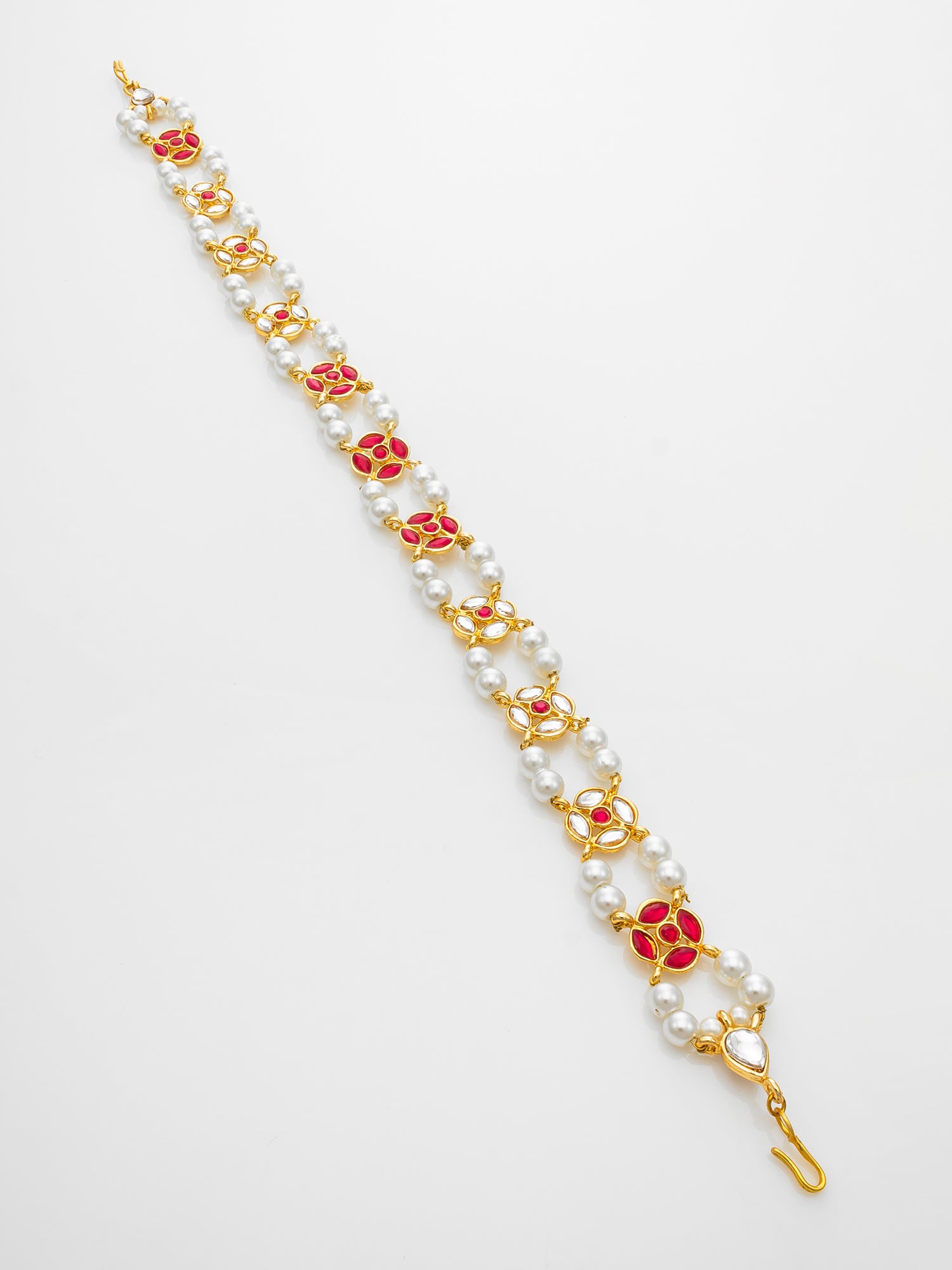 Aadita Traditional Kundan Red Enamel Matha Patti with Pearls – Bridal Headpiece
