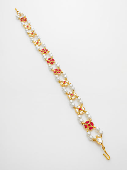 Aadita Traditional Kundan Red Enamel Matha Patti with Pearls – Bridal Headpiece