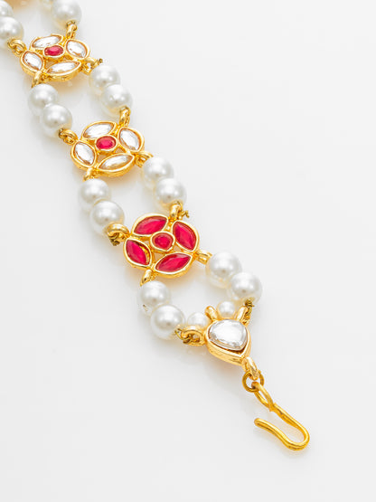 Aadita Traditional Kundan Red Enamel Matha Patti with Pearls – Bridal Headpiece