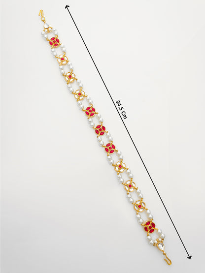 Aadita Traditional Kundan Red Enamel Matha Patti with Pearls – Bridal Headpiece
