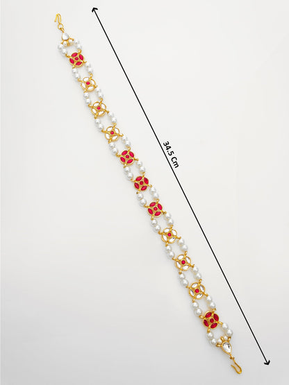 Aadita Traditional Kundan Red Enamel Matha Patti with Pearls – Bridal Headpiece WMGT6286