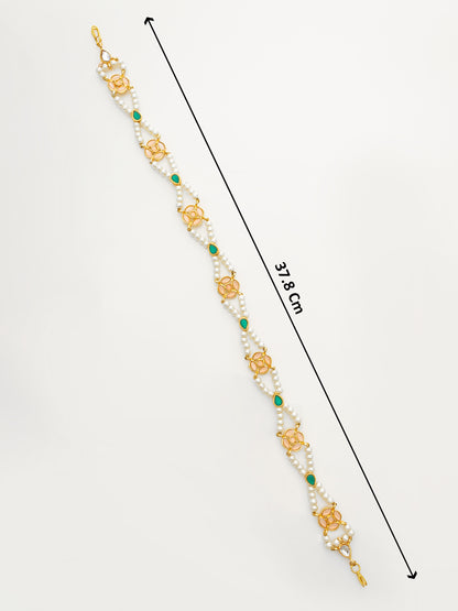 Aadita Gold Plated Green & Peach Pearls Kundan Matha Patti