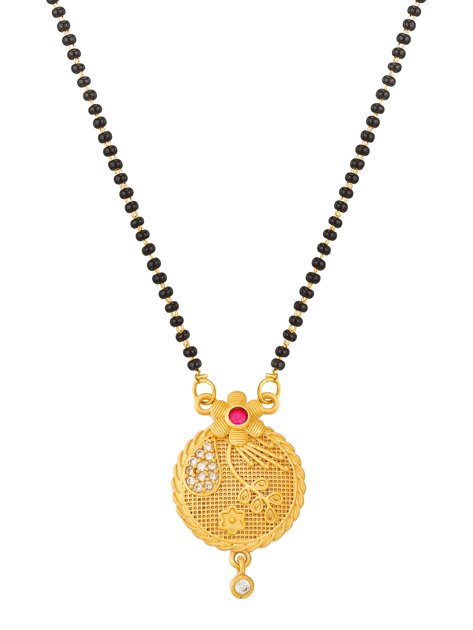 Aadita Traditional Gold Plated Floral Mangalsutra with Black Beads