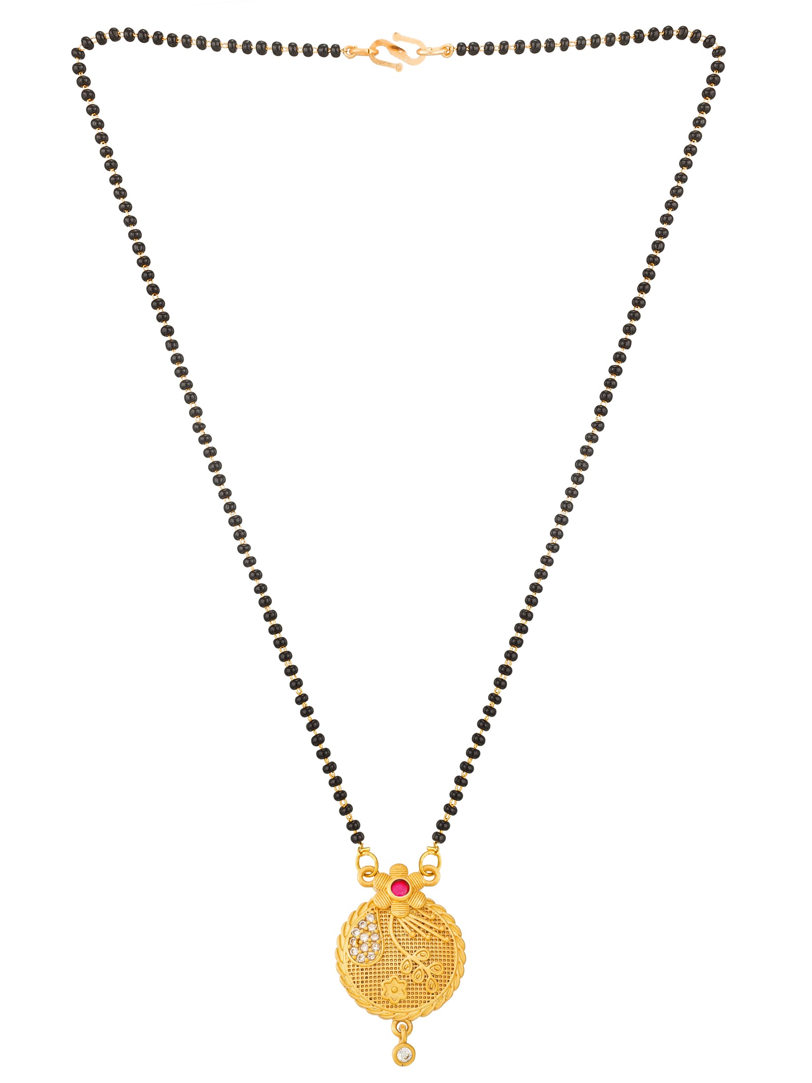 Aadita Traditional Gold Plated Floral Mangalsutra with Black Beads