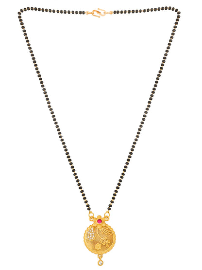 Aadita Traditional Gold Plated Floral Mangalsutra with Black Beads