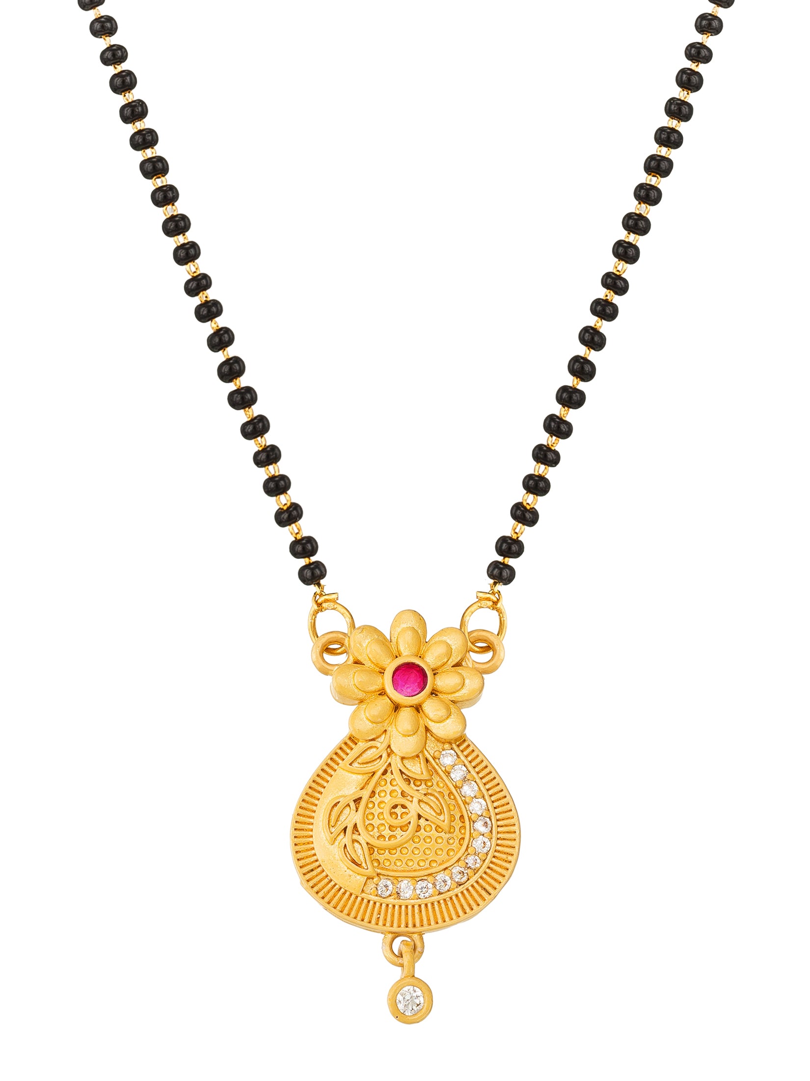 Aadita Gold Plated Teardrop Floral Mangalsutra with American Diamonds