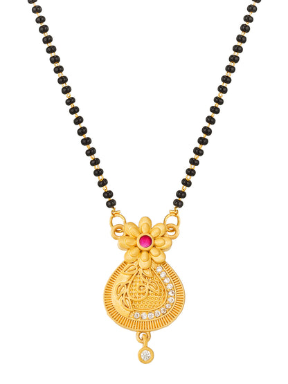 Aadita Gold Plated Teardrop Floral Mangalsutra with American Diamonds