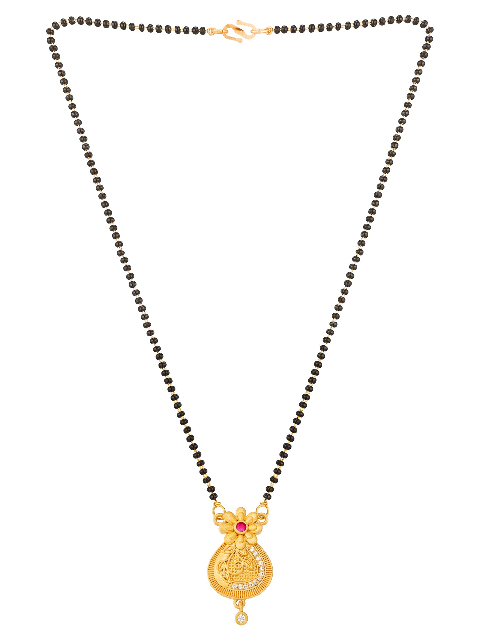Aadita Gold Plated Teardrop Floral Mangalsutra with American Diamonds