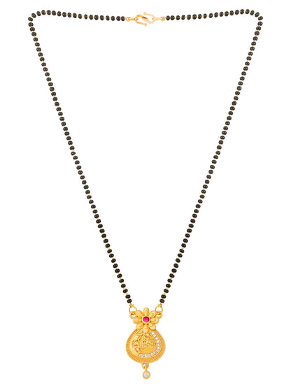 Aadita Gold Plated Teardrop Floral Mangalsutra with American Diamonds