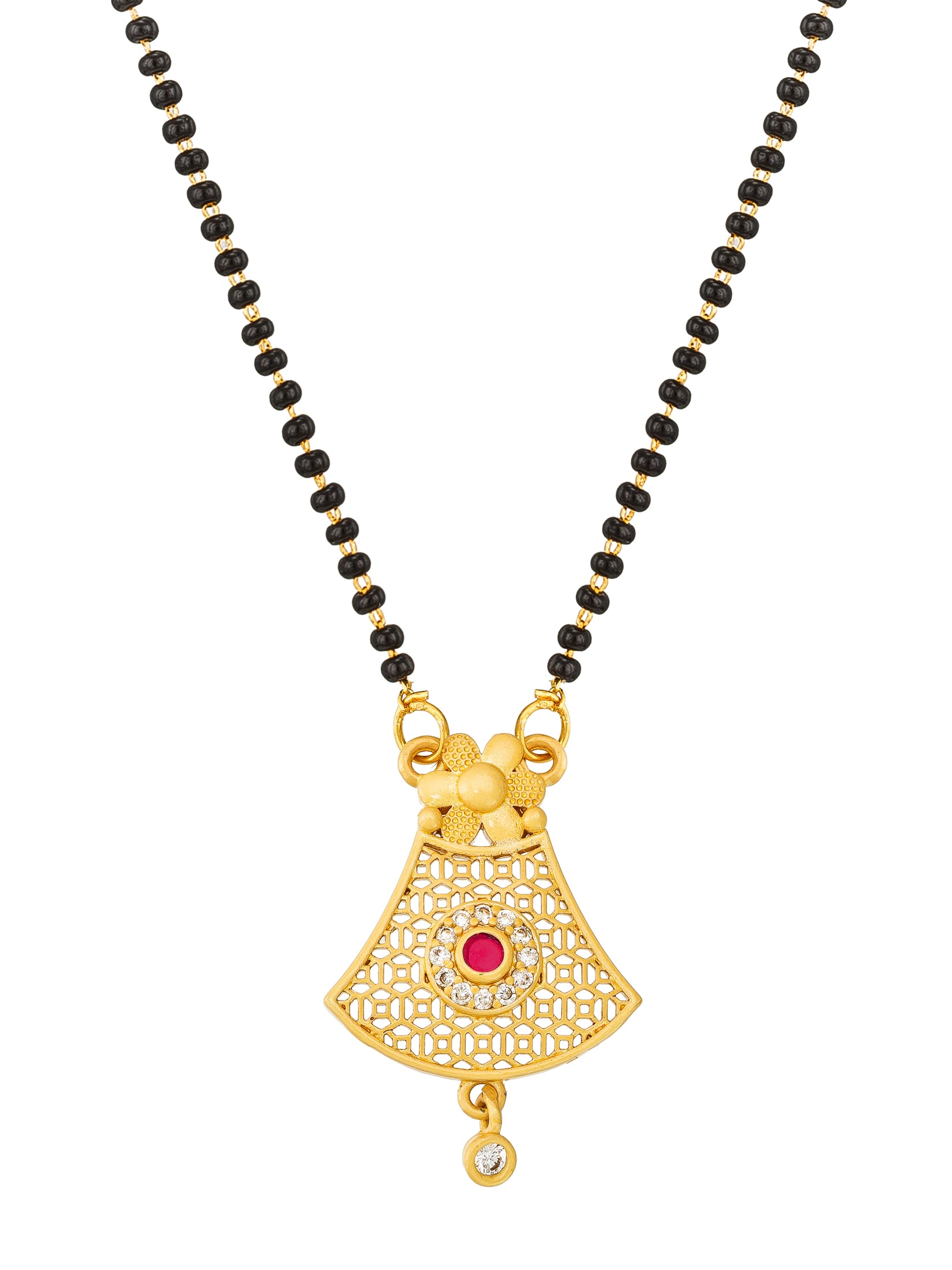 Aadita Traditional Floral Filigree Mangalsutra with Center Pink Stone