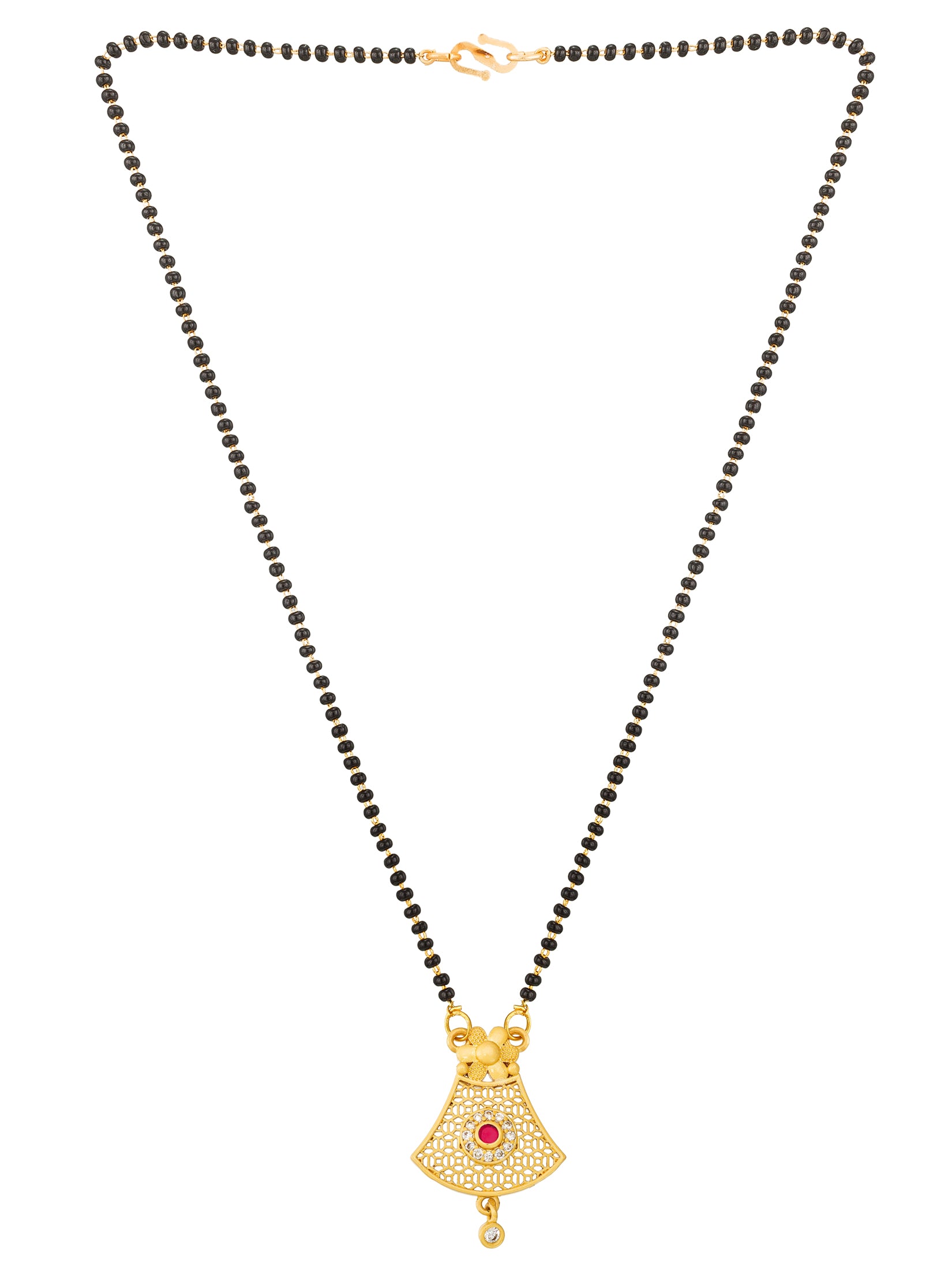 Aadita Traditional Floral Filigree Mangalsutra with Center Pink Stone