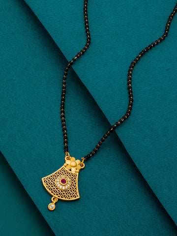 Aadita Traditional Floral Filigree Mangalsutra with Center Pink Stone