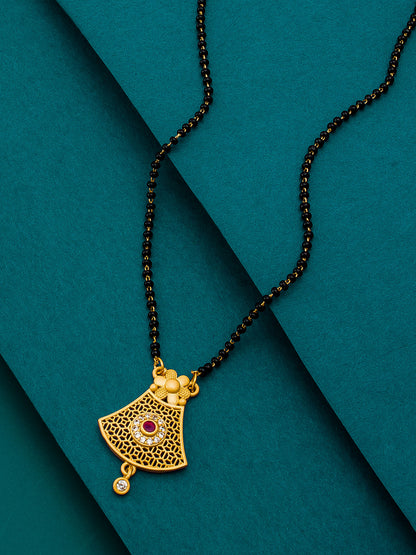 Aadita Traditional Floral Filigree Mangalsutra with Center Pink Stone