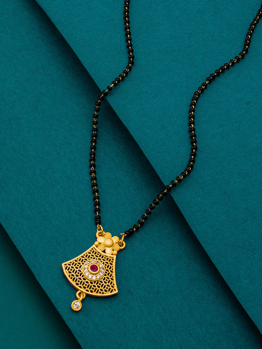 Aadita Traditional Floral Filigree Mangalsutra with Center Pink Stone