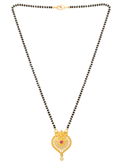 Aadita Ornate Shield Motif Mangalsutra with Pink Accent and Black Beads