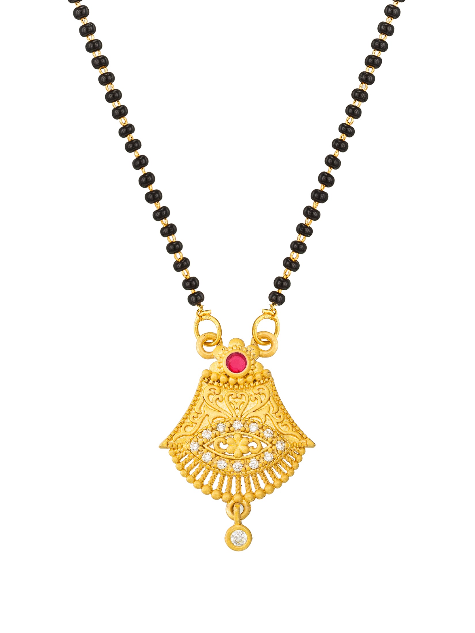 Aadita Intricate Scrollwork Bell Mangalsutra with Clear Stones