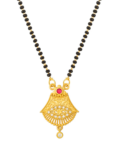 Aadita Intricate Scrollwork Bell Mangalsutra with Clear Stones