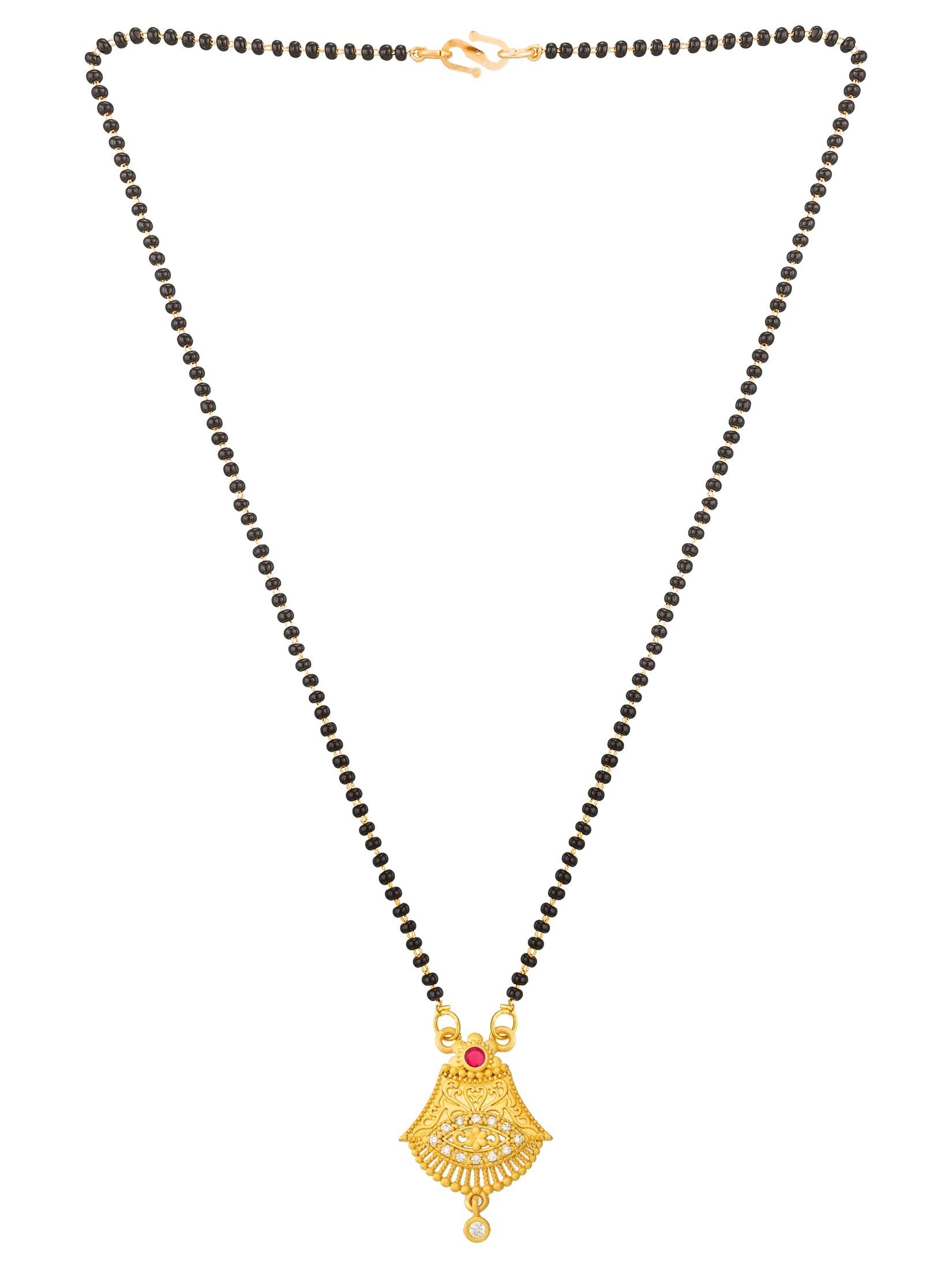 Aadita Intricate Scrollwork Bell Mangalsutra with Clear Stones