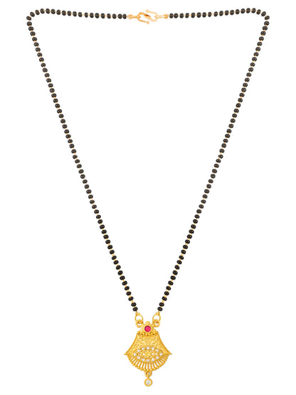 Aadita Intricate Scrollwork Bell Mangalsutra with Clear Stones