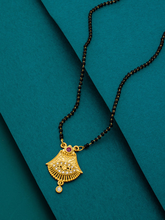 Aadita Intricate Scrollwork Bell Mangalsutra with Clear Stones