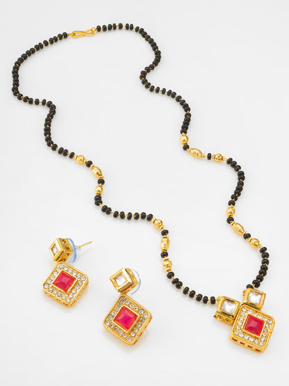 Aadita Ruby Pink Square Mangalsutra Set