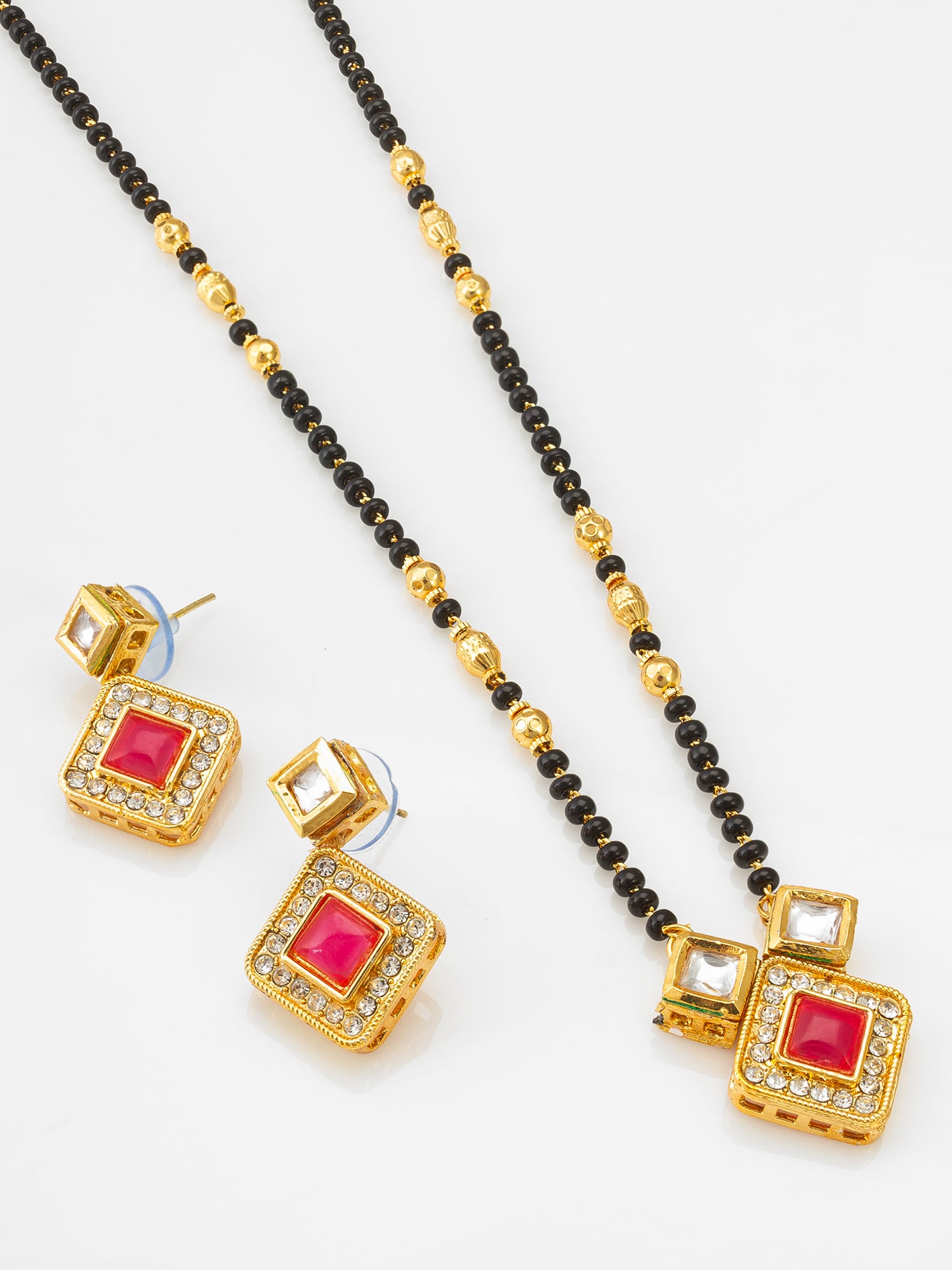 Aadita Ruby Pink Square Mangalsutra Set
