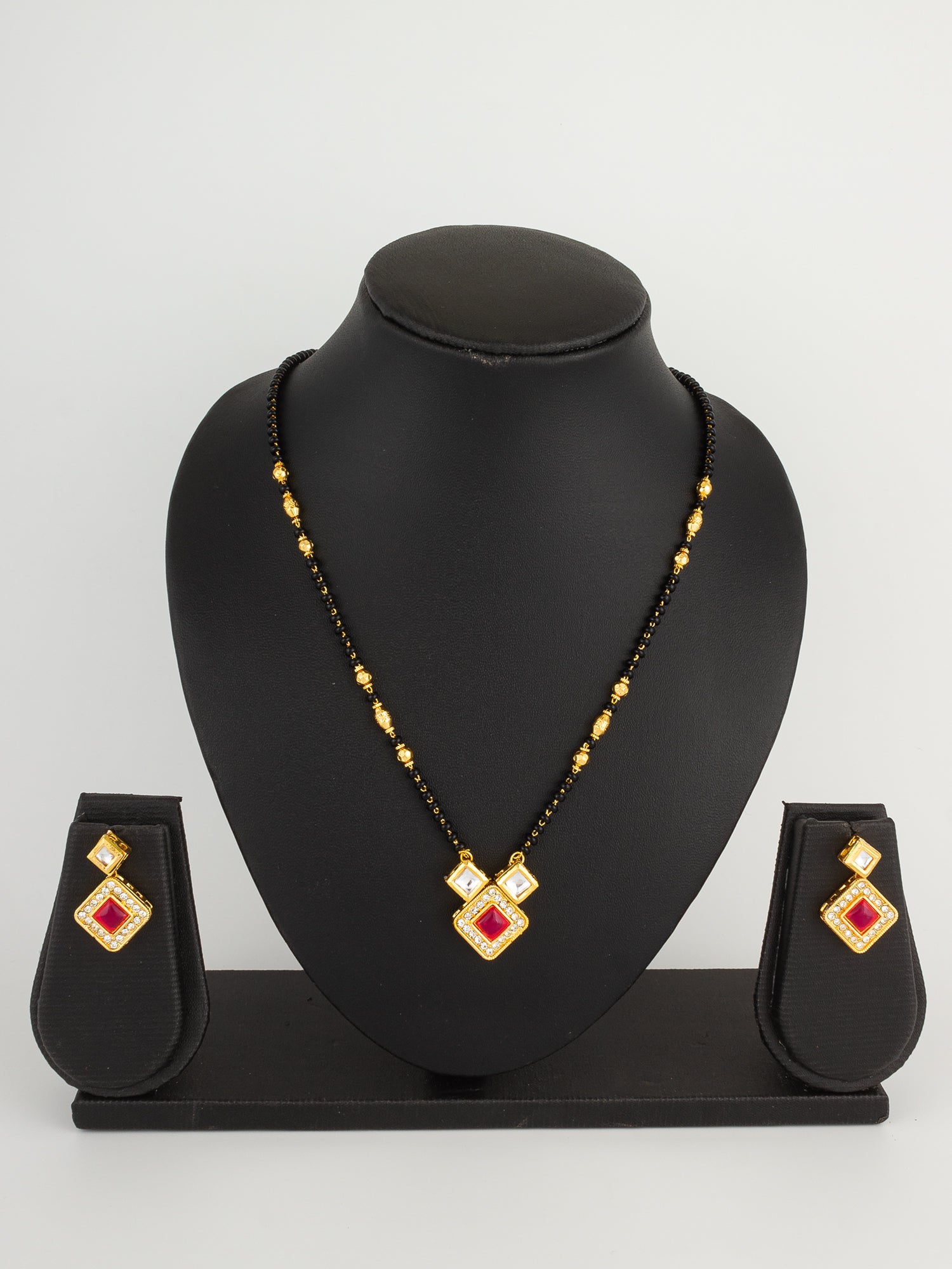 Aadita Ruby Pink Square Mangalsutra Set