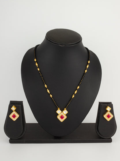 Aadita Ruby Pink Square Mangalsutra Set