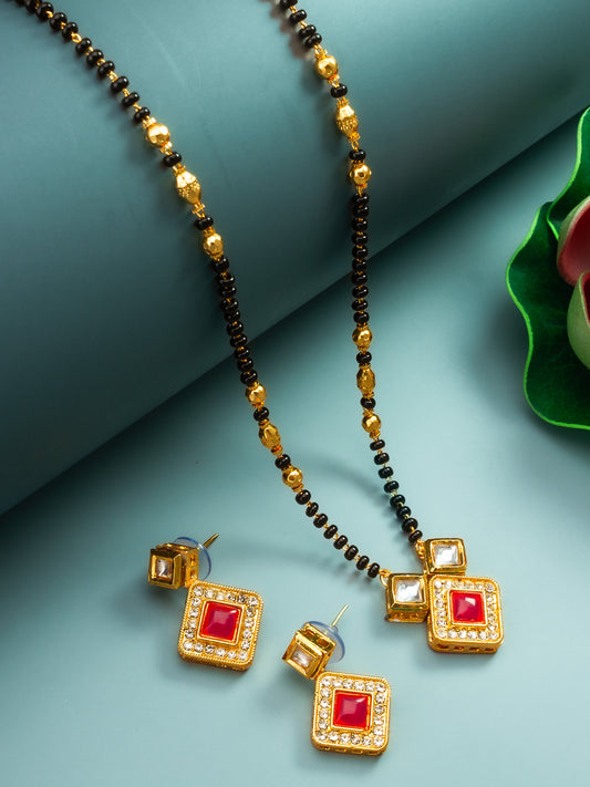 Aadita Ruby Pink Square Mangalsutra Set