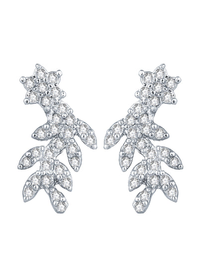 Aadita Silver-Toned Floral Vine Mangalsutra Set with Black Beads Chain and Matching Earrings