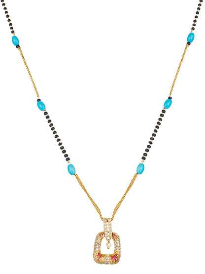 Aadita Festive Gold-Toned Mangalsutra with Turquoise Beads, Stone Pendant and Pearl Drop