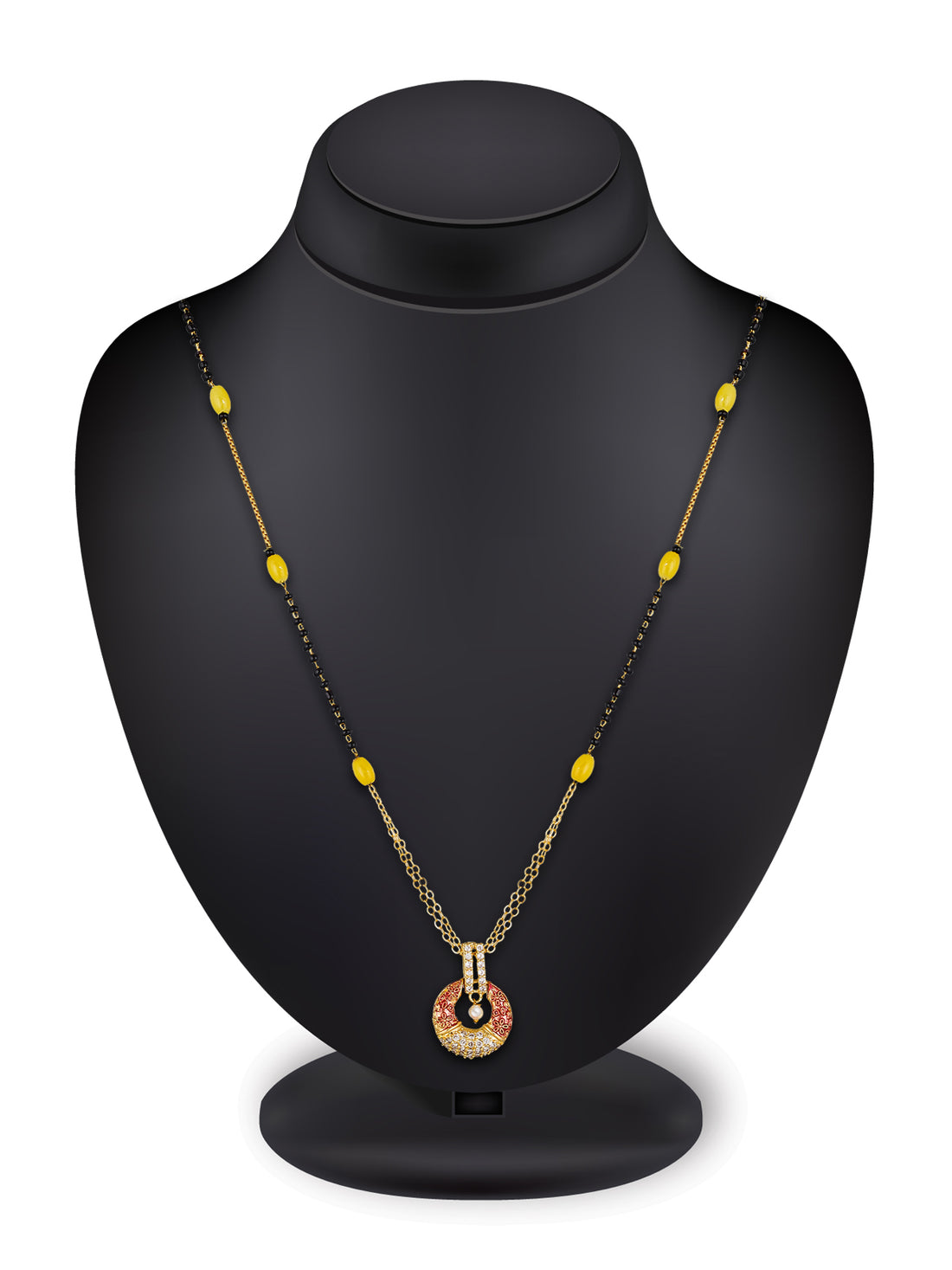 Daily Wear Gold-Toned Mangalsutra with Yellow Beads, AD Pendant