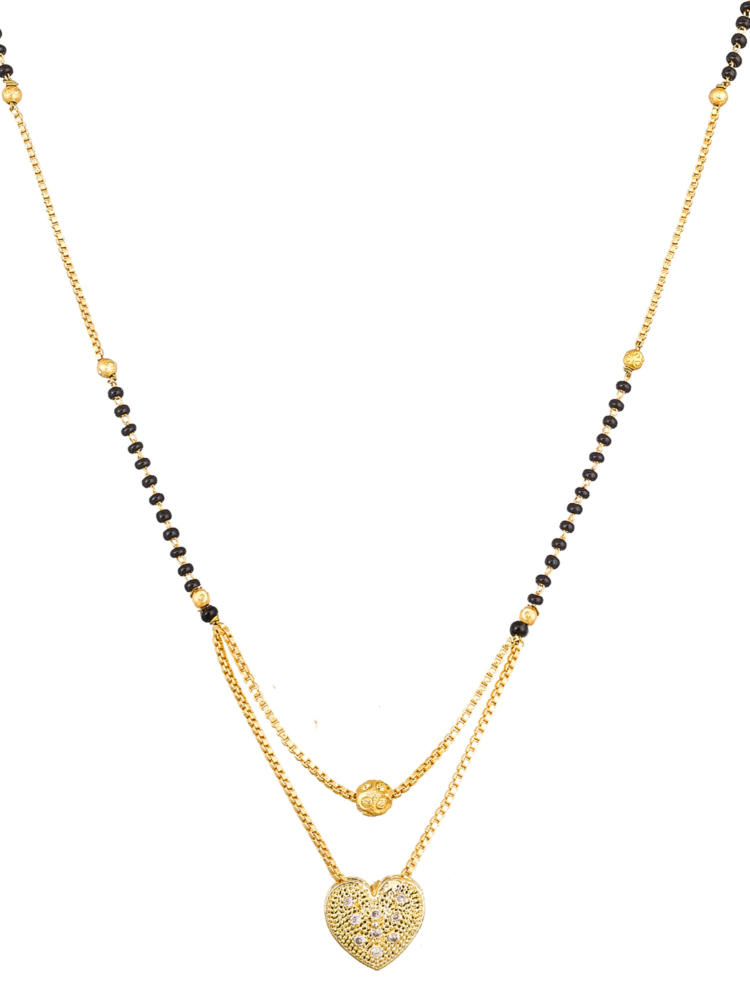 Aadita Daily Wear Gold-Toned Heart Pendant Mangalsutra with Black Beads and Dual Box Chain