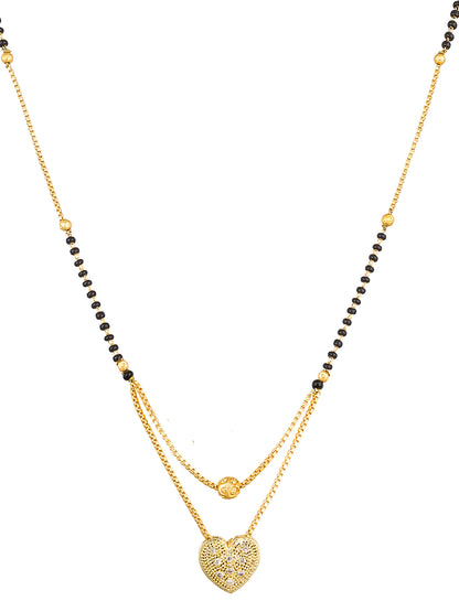 Aadita Daily Wear Gold-Toned Heart Pendant Mangalsutra with Black Beads and Dual Box Chain