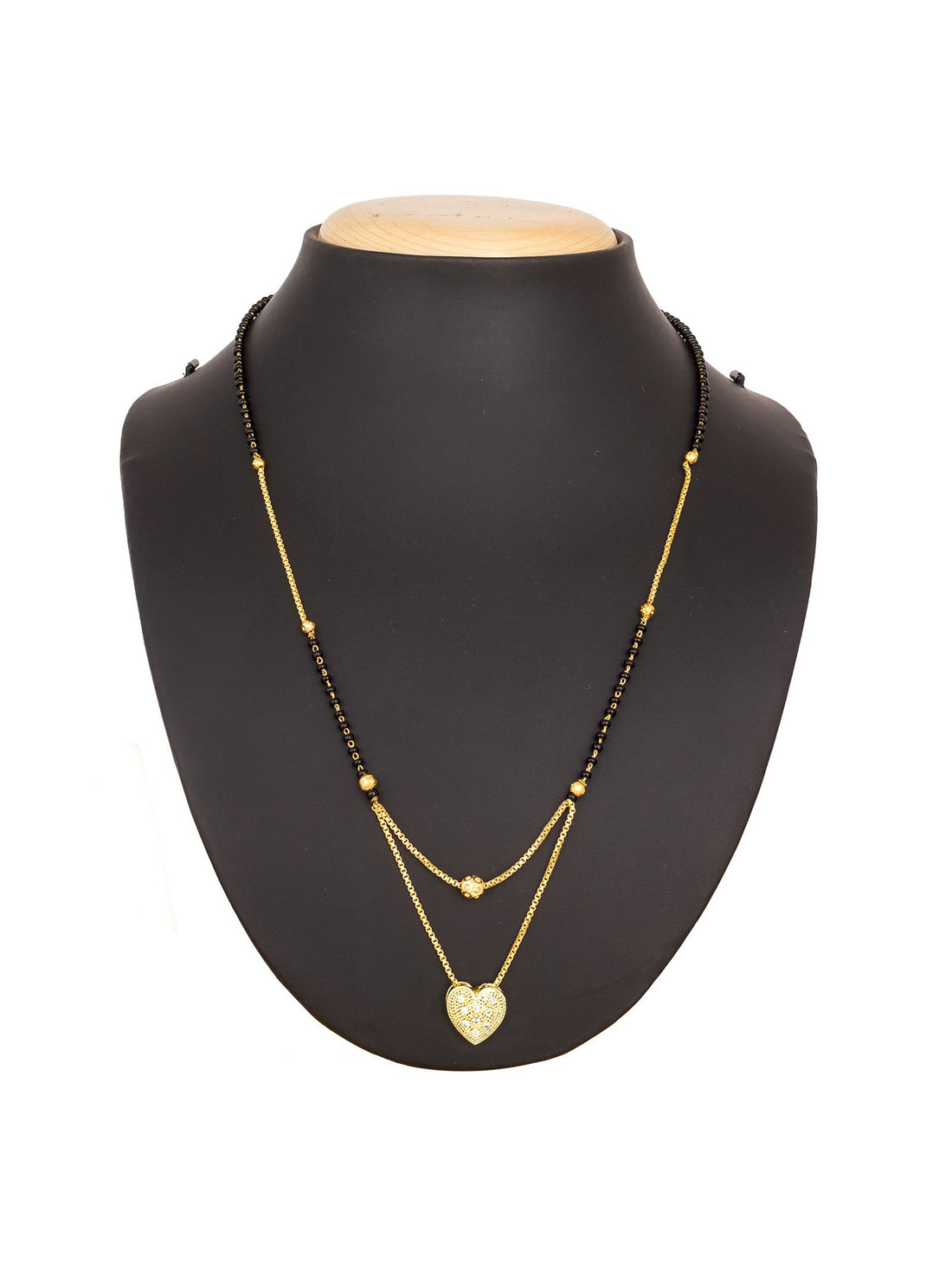 Daily Wear Gold-Toned Heart Pendant Mangalsutra with Beads, Dual Chain