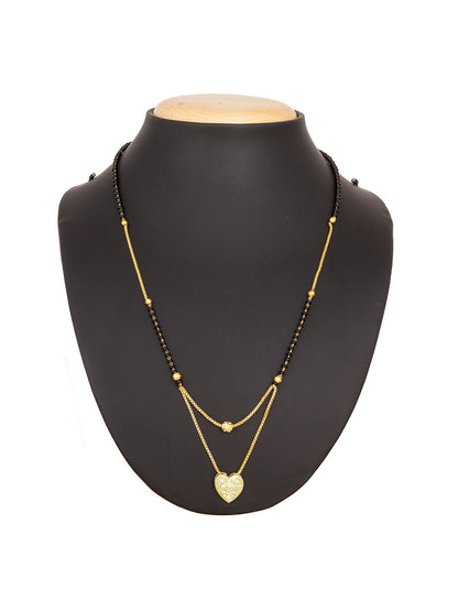 Aadita Daily Wear Gold-Toned Heart Pendant Mangalsutra with Black Beads and Dual Box Chain