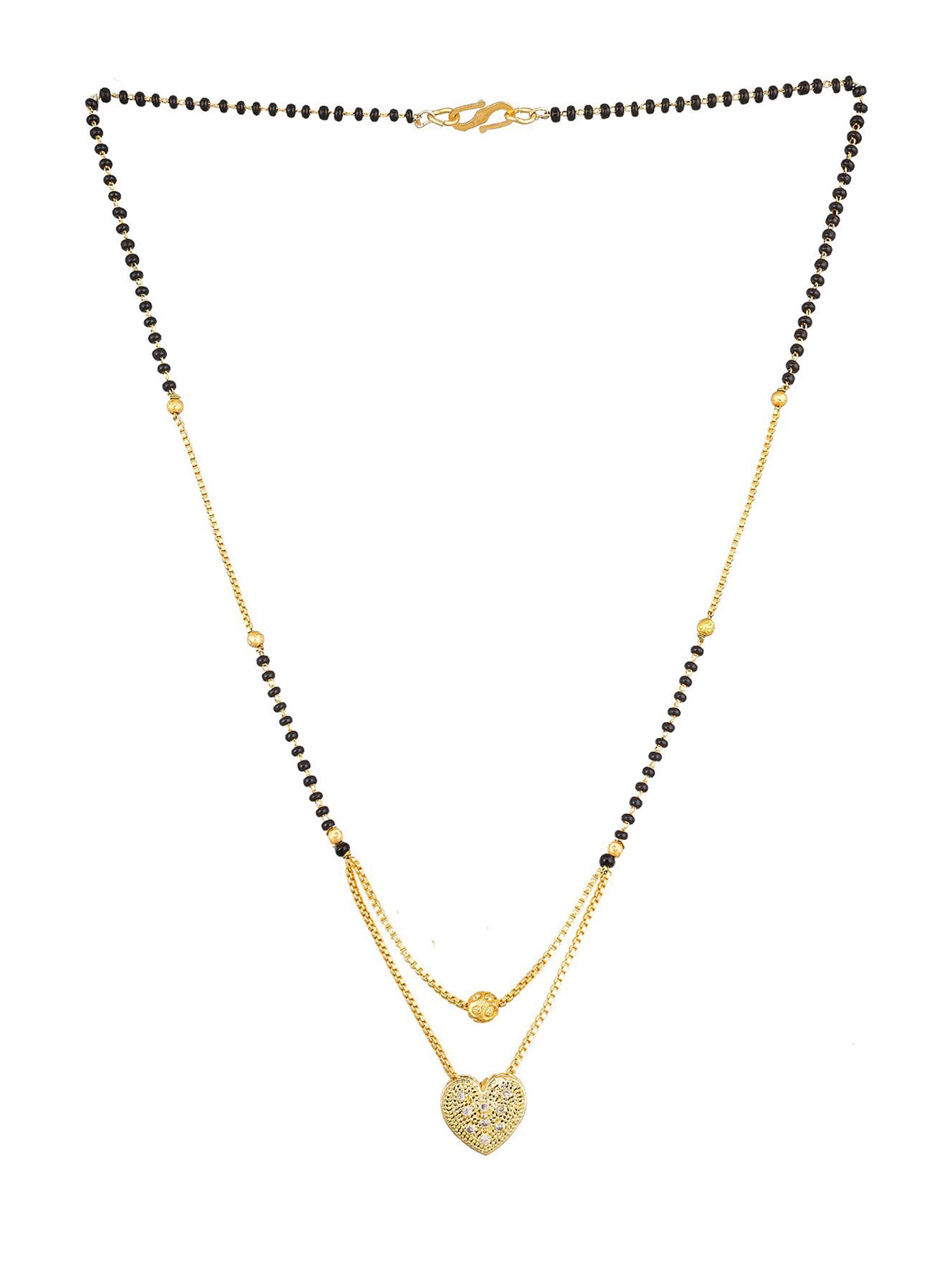 Aadita Daily Wear Gold-Toned Heart Pendant Mangalsutra with Black Beads and Dual Box Chain