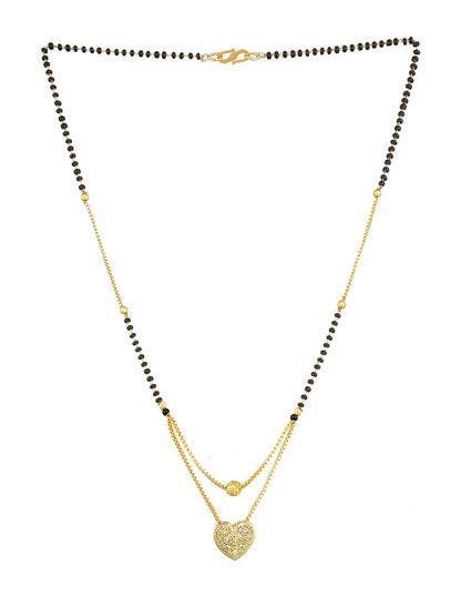 Aadita Daily Wear Gold-Toned Heart Pendant Mangalsutra with Black Beads and Dual Box Chain