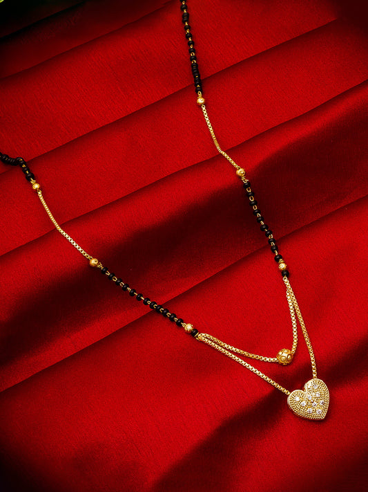 Aadita Daily Wear Gold-Toned Heart Pendant Mangalsutra with Black Beads and Dual Box Chain