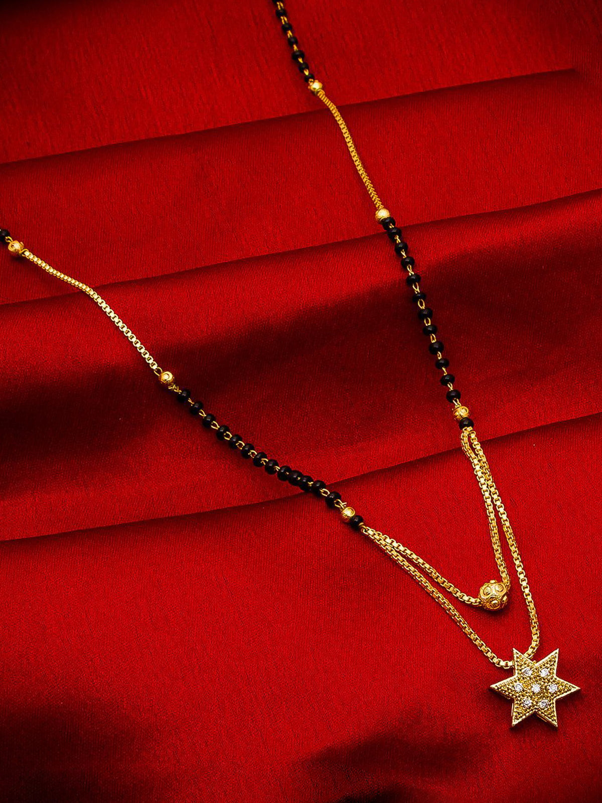 Aadita Gold-Tone AD Star Pendant Mangalsutra For Daily Wear