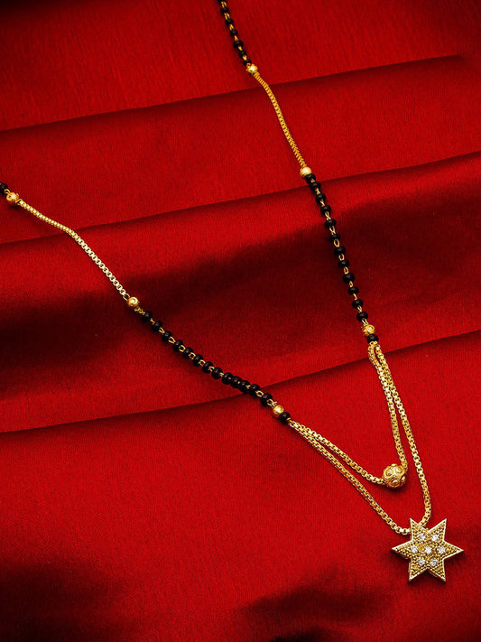 Aadita Gold-Tone AD Star Pendant Mangalsutra For Daily Wear