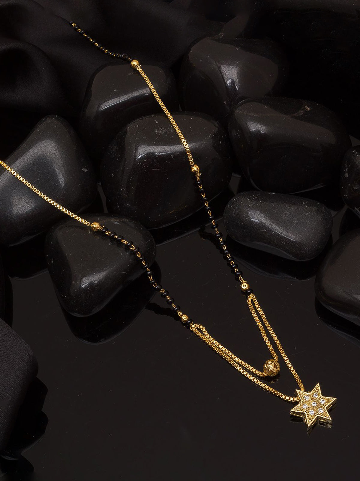 Aadita Gold-Tone AD Star Pendant Mangalsutra For Daily Wear