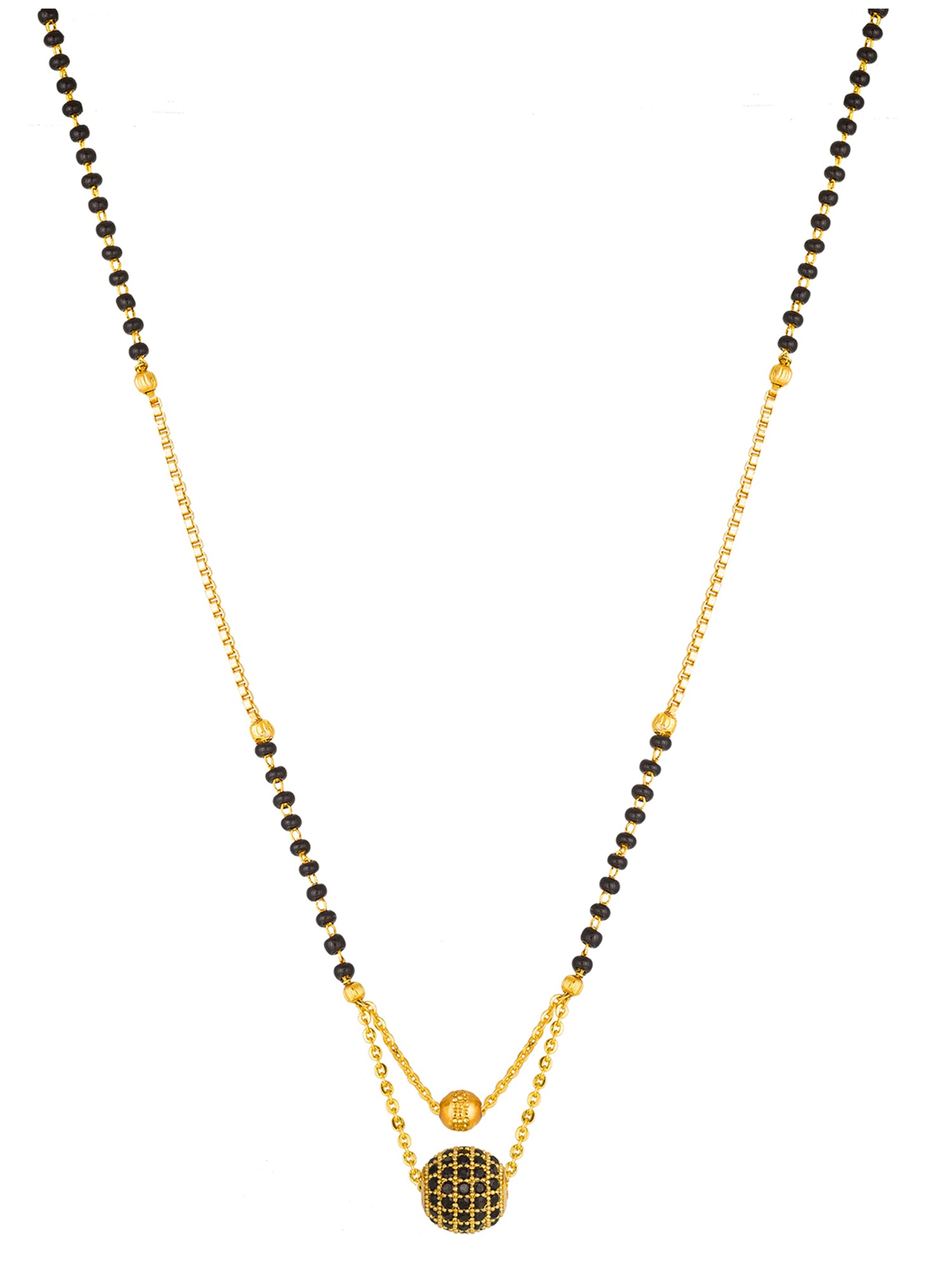 Aadita Daily Wear Gold-Toned Dual Ball Black Mangalsutra with Black Beads and Dual Chain