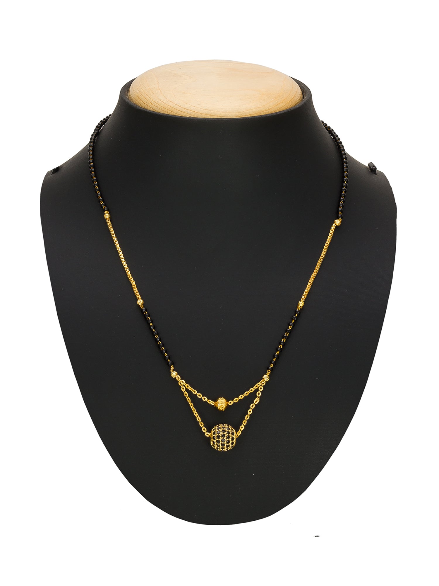 Aadita Daily Wear Gold-Toned Dual Ball Black Mangalsutra with Black Beads and Dual Chain