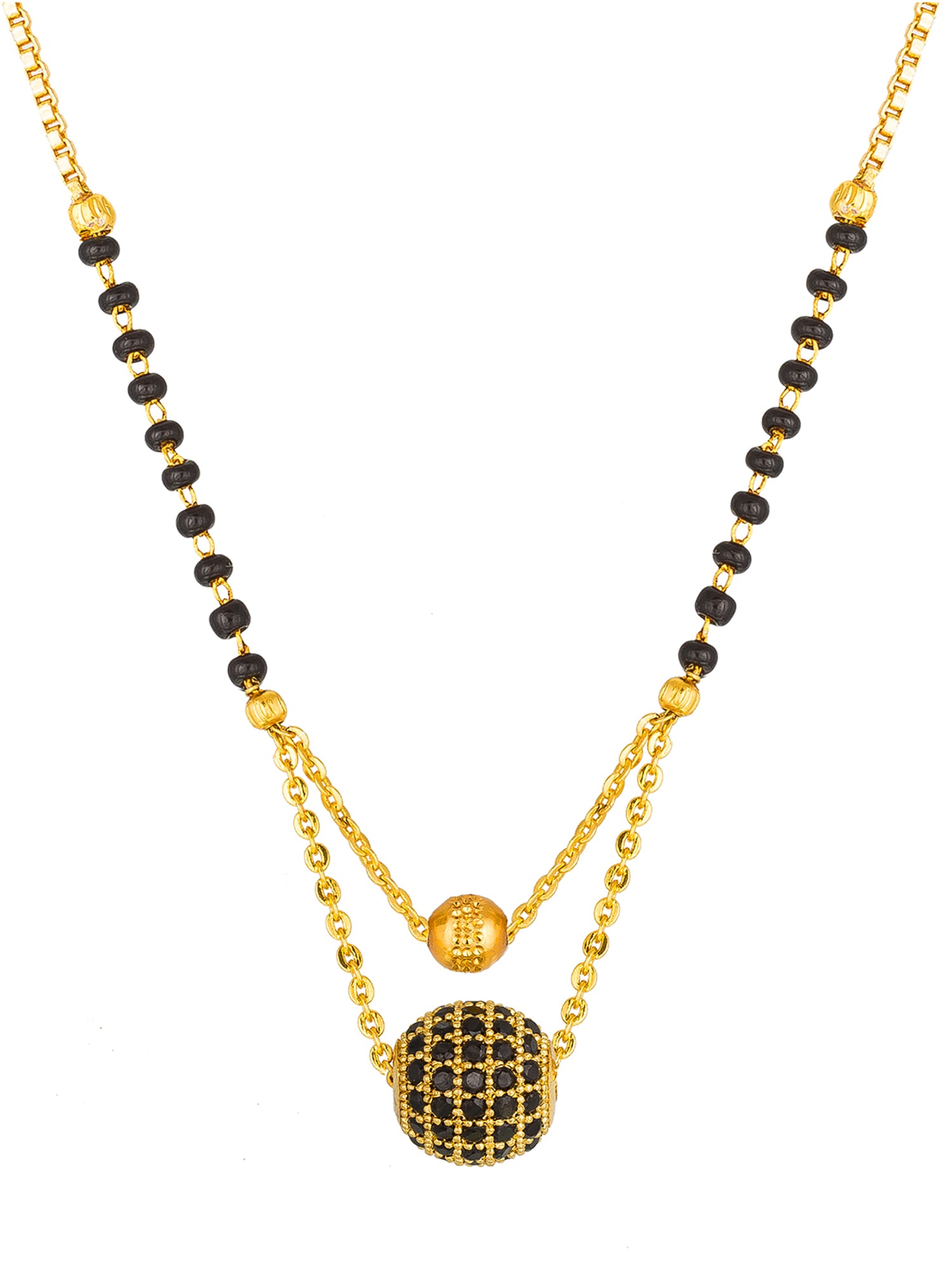 Aadita Daily Wear Gold-Toned Dual Ball Black Mangalsutra with Black Beads and Dual Chain