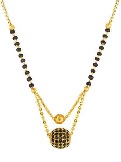 Aadita Daily Wear Gold-Toned Dual Ball Black Mangalsutra with Black Beads and Dual Chain